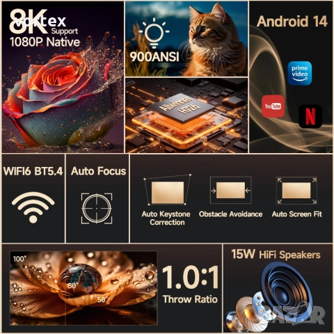 Смарт проектор Magcubic HY350MAX Android 14 900ANSI Wifi6 BT5.4, снимка 6 - Плейъри, домашно кино, прожектори - 52751805