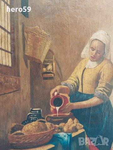 Маслена картина/Млекарката-Ян Вермеер,1658(старо копие)/, снимка 8 - Картини - 37879226