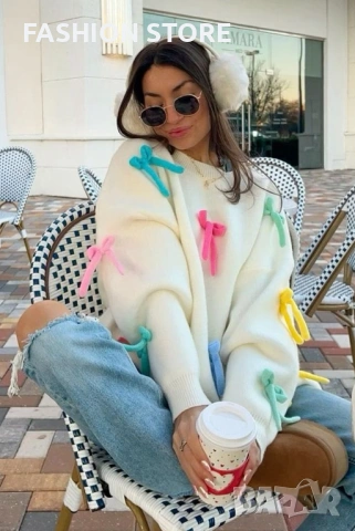 Дамски пуловер с панделки, снимка 10 - Блузи с дълъг ръкав и пуловери - 53060535