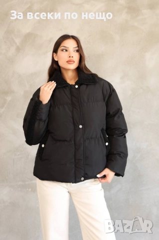 Дамско Черно Зимно Яке Със Силиконов Пълнеж Код S199, снимка 2 - Якета - 52419168