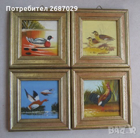 4 бр картини  с диви птици, птица картина пейзаж природа, снимка 1 - Картини - 31103663