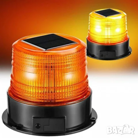 Соларна LED сигнална лампа маяк 95mm x 115mm 12V оранжева 18 SMD LED, снимка 2 - Аксесоари и консумативи - 55865249