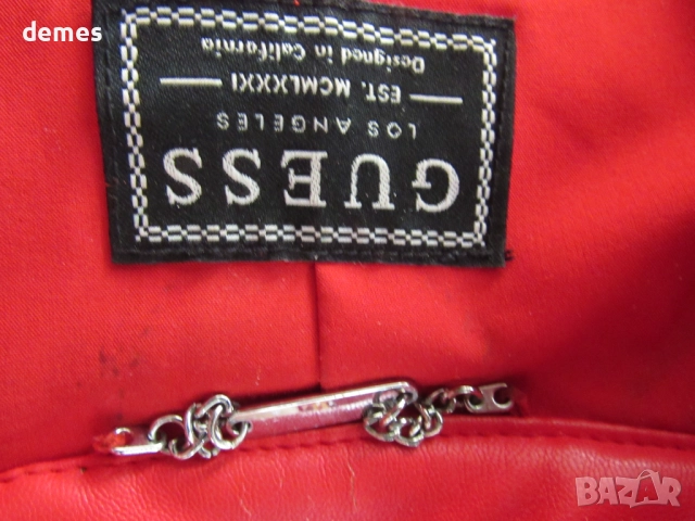 Червено кожено яке GUESS размер L, снимка 6 - Якета - 52592484