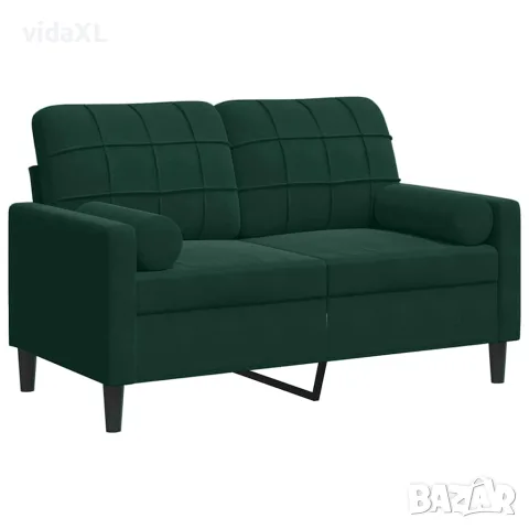 vidaXL 2-местен диван с възглавници тъмнозелен 120 см кадифе