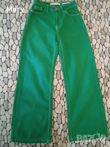 Bershka – Широки дънки в зелено, снимка 2 - Дънки - 53963058