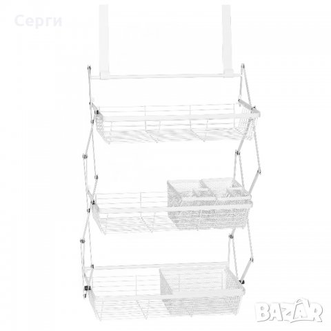 Рафт за врата FOLD IT, 3 кошници за съхранение, Сгъваеми, Бял