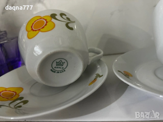 Сет от 2 чаши с чинийки от 70-те години ГДР, снимка 3 - Чаши - 54261641