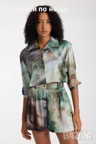 Miu Miu Дамски Сатенен Летен Комплект🔝Дамски Къс Екип Сатен Миу Миу Код A644, снимка 4 - Комплекти - 50592698