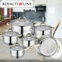 Комплект тенджери и тиган Royalty Line RL-1231G, 12ч.,16К/16/18/ 20/24/24Tсм., Индукция, Инокс, Злат