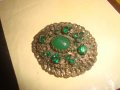 СТАРИННА АРТ ДЕКО БРОНЗОВА ПОСРЕБРЕНА СКЪПОЦЕННА БРОШКА с ПЕРИДОТ-  ОЛИВИН и ЗЕЛЕН АХАТ 25073, снимка 14