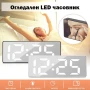 LED дигитален настолен часовник огледало с термометър големи цифри температура постоянно светещ, снимка 1
