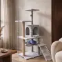 Многоетажна драскалка за котка с къщичка, хамак и платформи, 125 см, светлосива, снимка 3