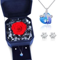 Нова Вечна Роза и Сребърен Комплект - Романтичен Подарък за жена, снимка 1 - Други - 44150444