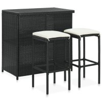 Бар комплект, 3 части, полиратан, черен, снимка 1 - Градински мебели, декорация  - 40378099