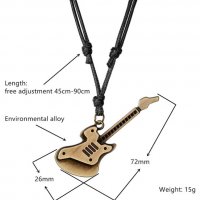 Колие китара кожена огърлица дължината може да се регулира свободно Колие с висулка медальон, снимка 3 - Колиета, медальони, синджири - 38291155