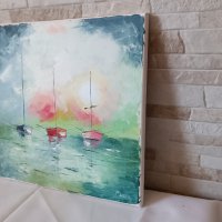 Картина "Лодки" - маслени бои на платно - 30/30см, снимка 3 - Картини - 39435708