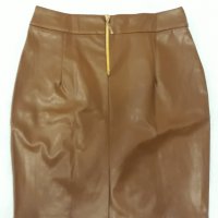 SLN R :маркова тютюнев цвят кожена къса сексапилна и впечатляваща пола ,със златен цип отзад и цепка, снимка 6 - Поли - 37423559