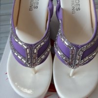Дамски лилави чехли на висока платформа, снимка 1 - Чехли - 34174883