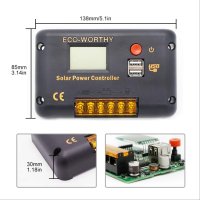 ECO-WORTHY 30A PWM Соларен Контролер за зареждане/12/24V Смарт регулатор/двоен USB порт, снимка 6 - Соларни лампи - 44199123