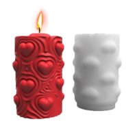 3D Висок цилиндър на сърца силиконов молд форма калъп свещ декор смола гипс шоколад сапун, снимка 2 - Форми - 40527725