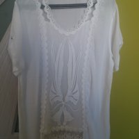 Дамска бяла блуза къс ръкав с дантели, снимка 3 - Блузи с дълъг ръкав и пуловери - 36843291