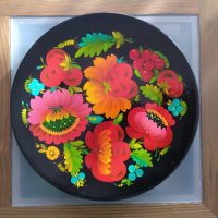 Руска ръчно рисувна дървена чиния, снимка 1 - Други - 31845516