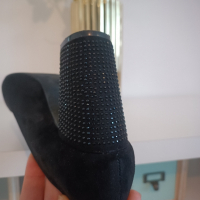 черни велурени 40н камъчета по тока , снимка 3 - Дамски обувки на ток - 44931708