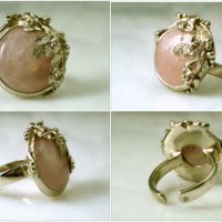 сребърен пръстен с розов кварц - ръчна изработка, бутиков модел, снимка 2 - Пръстени - 39407588