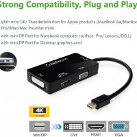 CABLEDECONN 3-в-1 адаптер mini Displayport Dp към HDMI/DVI/VGA Мъжки Към Женски, снимка 2 - Кабели и адаптери - 38550831