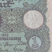 Райх банкнота 1 марка 1920г. Германия перфектна за колекционери 28270, снимка 3 - Нумизматика и бонистика - 37153164