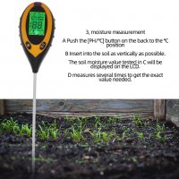 4в1 Уред за измерване PH на почвата,температура,влажност и интезитед на светлина, снимка 8 - Градинска техника - 30906414
