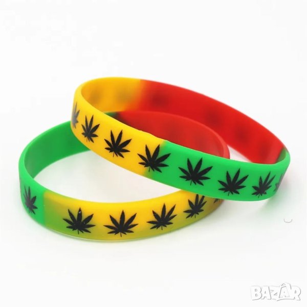 Ямайска силиконова гривна с конопен символ, снимка 1