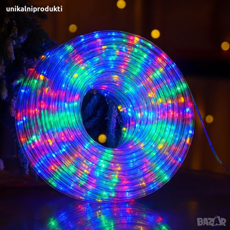 20м Коледен светещ LED маркуч многоцветен + захранване с 8 шоу програми , снимка 1