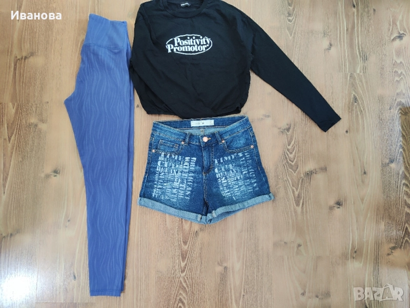 Лот от ново клинче С размер,къса блузка и къси дънки С размер , снимка 1