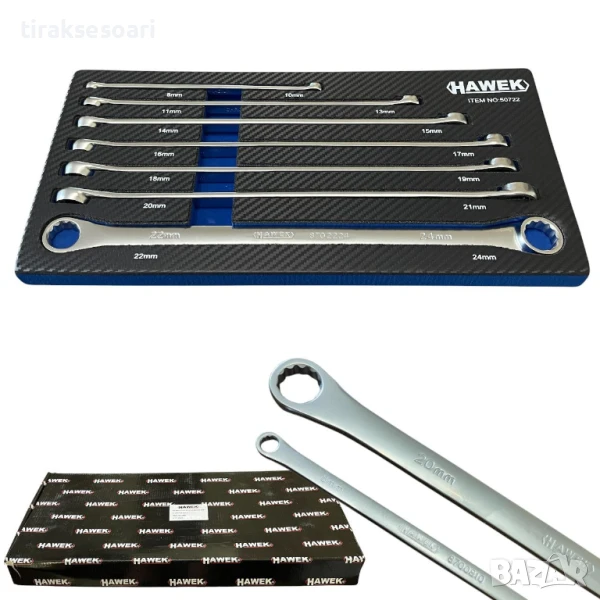 Комплект Дълги Прави Звездогаечни (Удължени) Ключове HAWEK 7 части – 8-24 мм, снимка 1