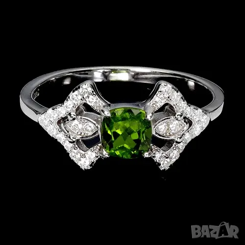 925 сребърен пръстен с хром дипсид 5мм, подходящ за подарък, снимка 1