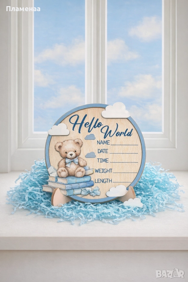 HELLO WORLD табелка за новородено., снимка 1