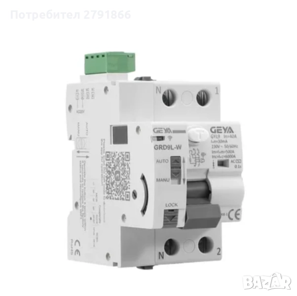 Дефектнотокова защита Geya GRD9L-W+GYL9 MCB/RCCB/RCBO WiFi 220V 2P 63A 30mA, снимка 1
