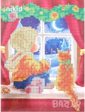 5D Гоблен Коледен момченце с коте диамантен детски картина мозайка за направа схема камъчета, снимка 1