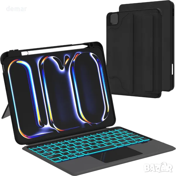 ROOFEI Калъф с клавиатура за iPad Pro 11-инчов (M4, 2024, A2836,A2837,A3006), 7 цветна подсветка, снимка 1