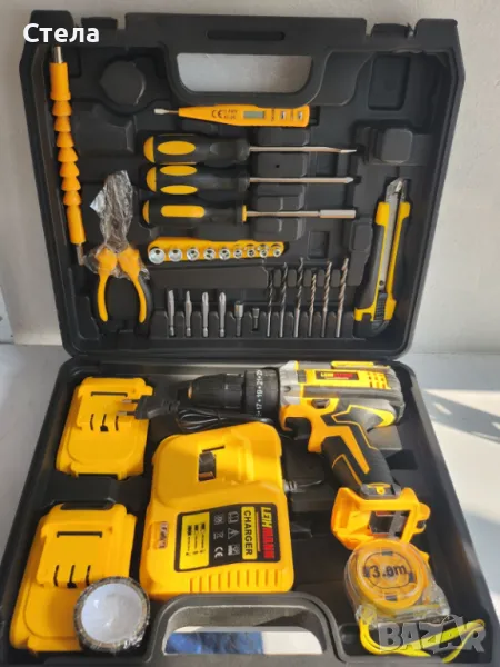Комплект бормашина,  електрическа отвертка, с перкусия, 2 акумулатора, 500W, зарядно, снимка 1
