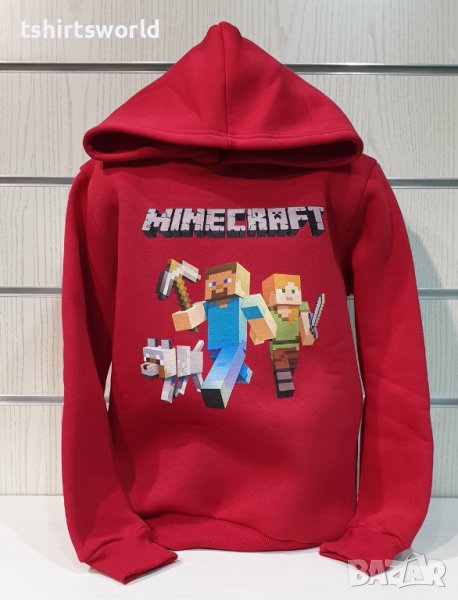 Нов детски суичър с дигитален печат MINECRAFT (Майнкрафт) в червен цвят, снимка 1