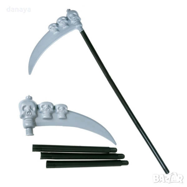 6061 Halloween жезъл коса с черепи, 1 метър, снимка 1