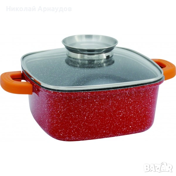 Тенджера-Ростер Voltz OV54323B28A, 28*28*11 см.\6.5л., Лят алуминий, Мраморно покр., Червен, снимка 1