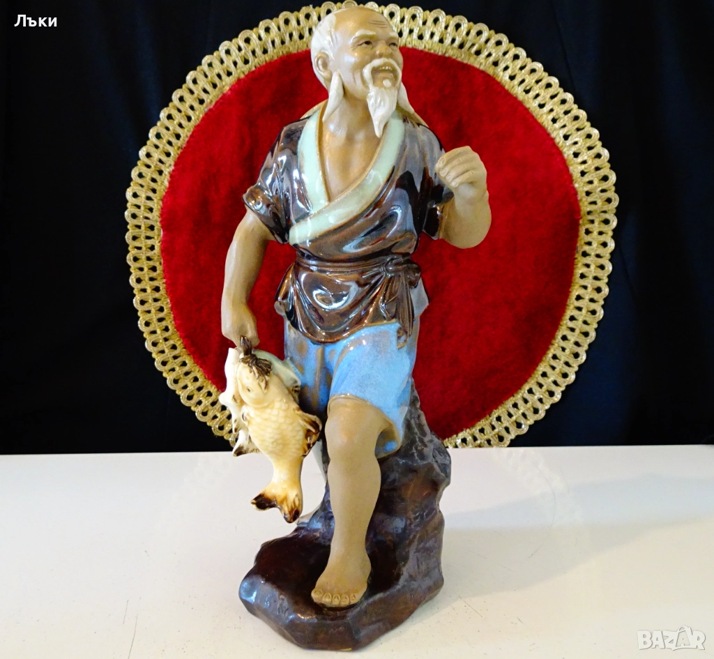 Порцеланова статуетка Китайски рибар Shiwan. , снимка 1