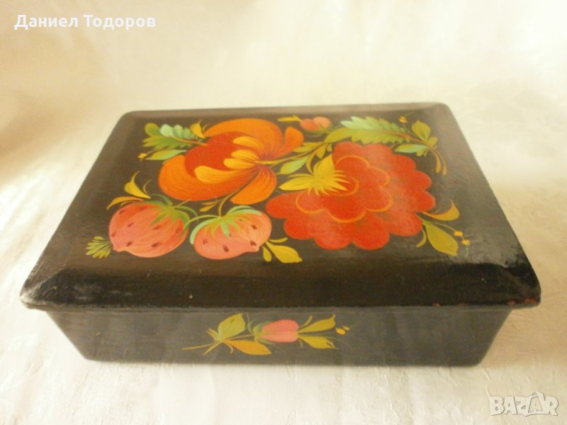 Стара  Руска Дървена Рисувана Кутия   за Бижута  - Палех - №2, снимка 1