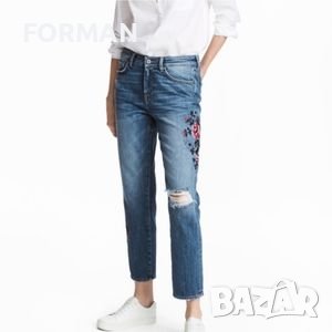 Дънки с бродерия цветя, снимка 1