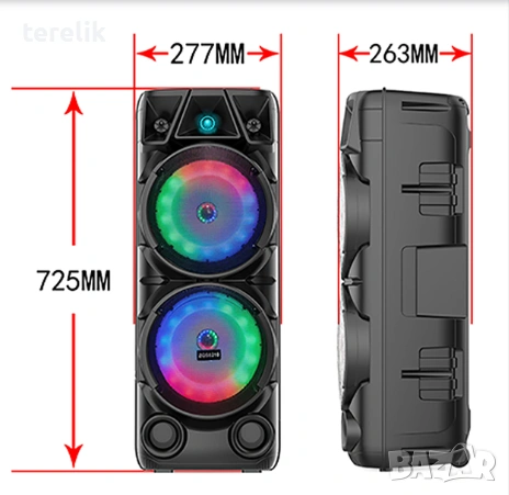 №1 Нова ZQS 8210 2х8 120W 6500mah 2 микрофона ПРЕНОСИМА КАРАОКЕ КОЛОНА, снимка 1