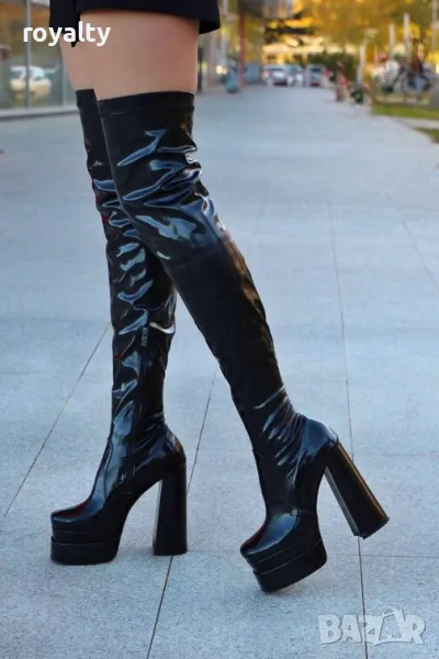 Чизми на ток - черен лак, снимка 1