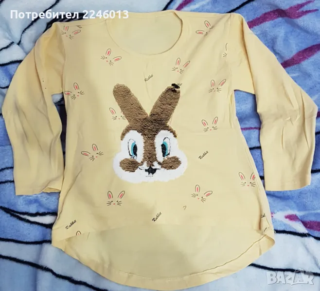 Жълта блузка с паетено зайче , снимка 1